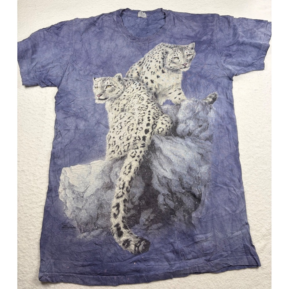 The Mountain Snow Leopard Graphic Tee Blue Tie Dye Vintage 2001 Nature Shirt L